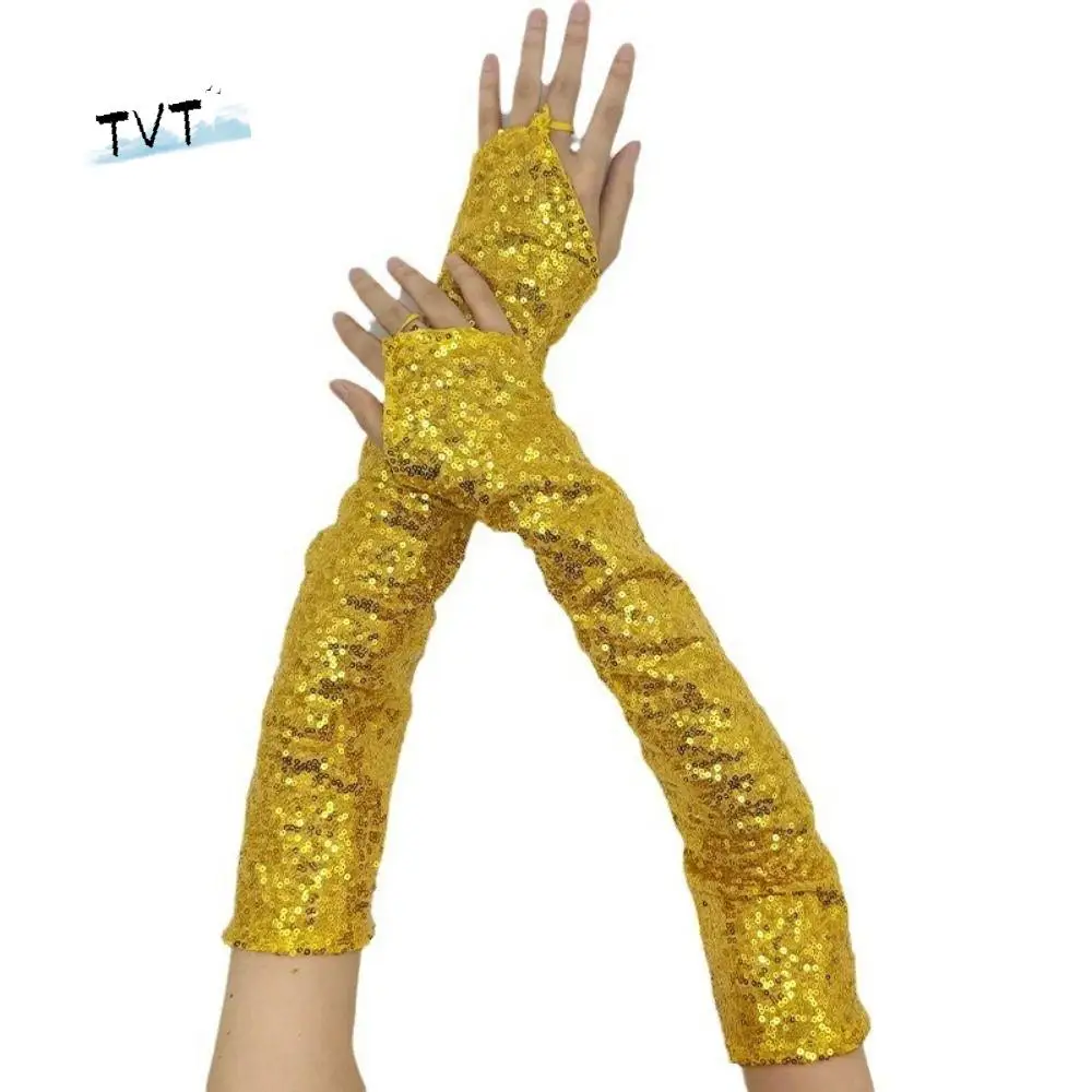 ของขวัญ Fingerless Sequins ถุงมือ Creative SHINY Shinning Mittens ยาว 50 ซม.Creased ถุงมือยาว Nightclub STAGE