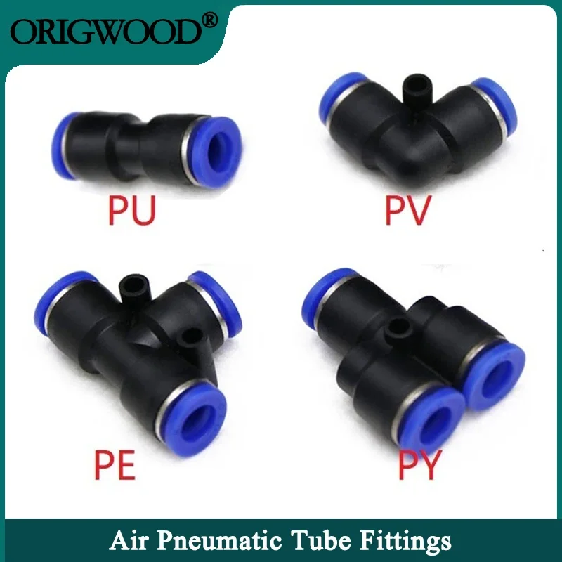 5/10pcs Air Pneumatic Tube Fitting OD 4mm 6mm 8mm 10mm 12mm 14mm 16mm T Y L I Tpye PV Push In Pipe Hose Plastic Quick Connector