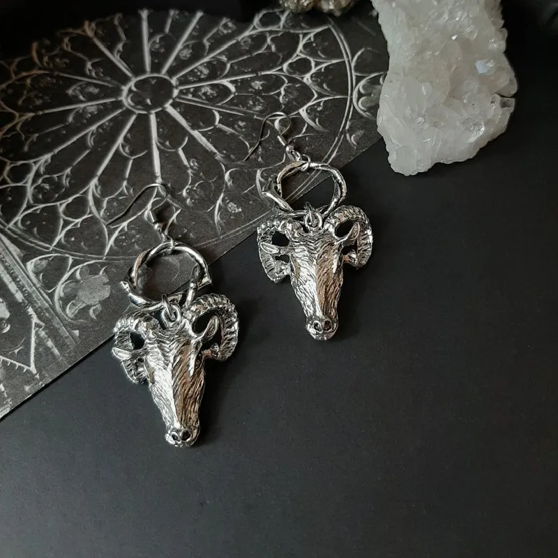 New Goth Baphomet Goat Thorn Earrings Gothic Witch Satan Occult Alternative Statement Jewelry Satanic Ram Skull Medieval Women