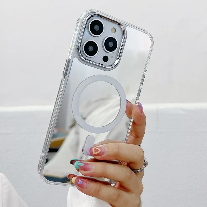 Luxury Mirror Backplane Soft Frame Phone Case For iPhone 15 14 Plus 13 12 11 Pro Max Magnetic For Magsafe Wireless Charg
