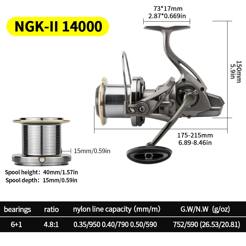 Huidiao NGK-II スピニングリール 8000-14000 強力な釣りリール 25kg