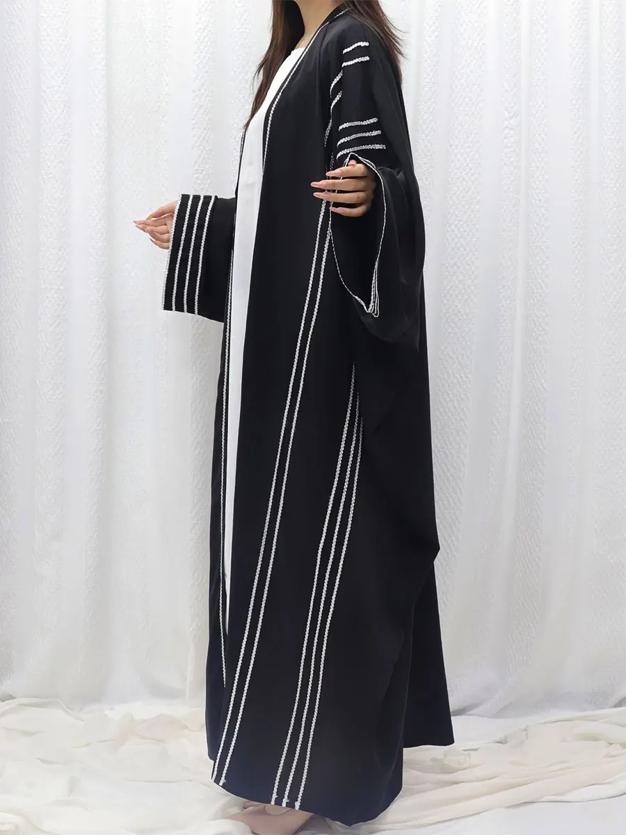 Dubai Open Abaya For Muslim Woman Batwing Sleeve Elegant Casual Loose Saudi Kebaya Moroccan Turkish Fashion Kaftan Cardigan 2024