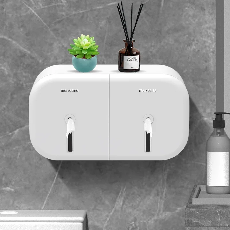 Commercial Toilet Paper Holder Stand Center Pull Toilet Paper Dispenser Double Roll with Key No Drilling