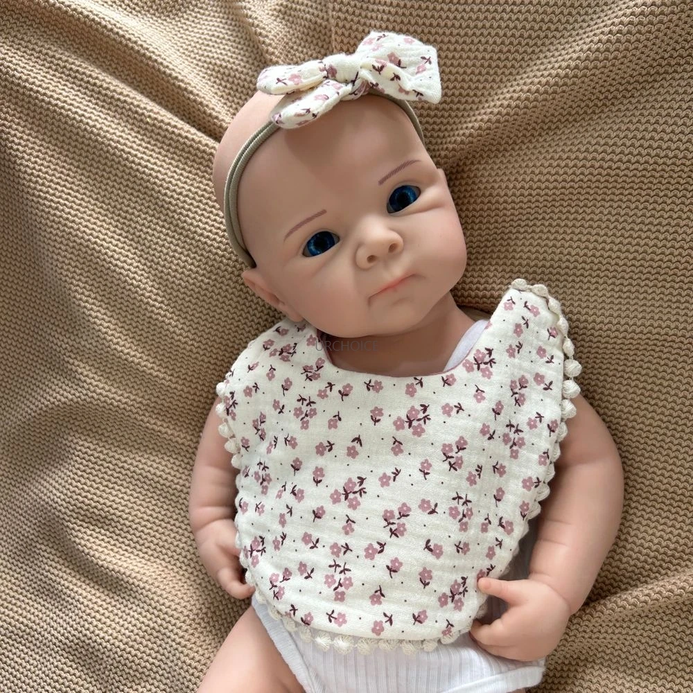 19Inch Soft E Lifelike Silicone Reborn Baby Girl Open Blue Eyes Tons de pele realistas e detalhes pintados para Collectibles Gift