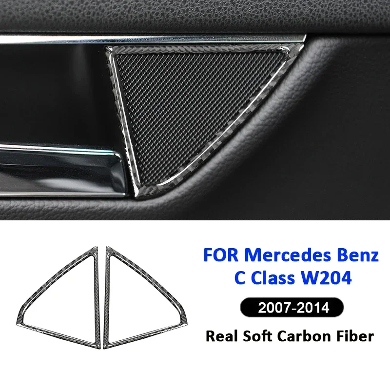 

2PCS Carbon Fiber Car Inner Door Radio Speaker Ring Cover Trim Frame Decoration Sticker For Mercedes Benz C Class W204 2007-2014