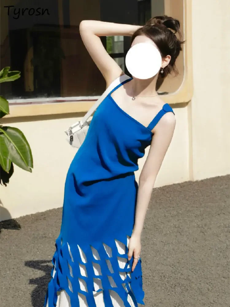 

Women Sets Dress Sleeveless Cozy Hollow Out Fashion Skirts Folds Leisure Minimalist A-line Female All-match Korean Style Summer