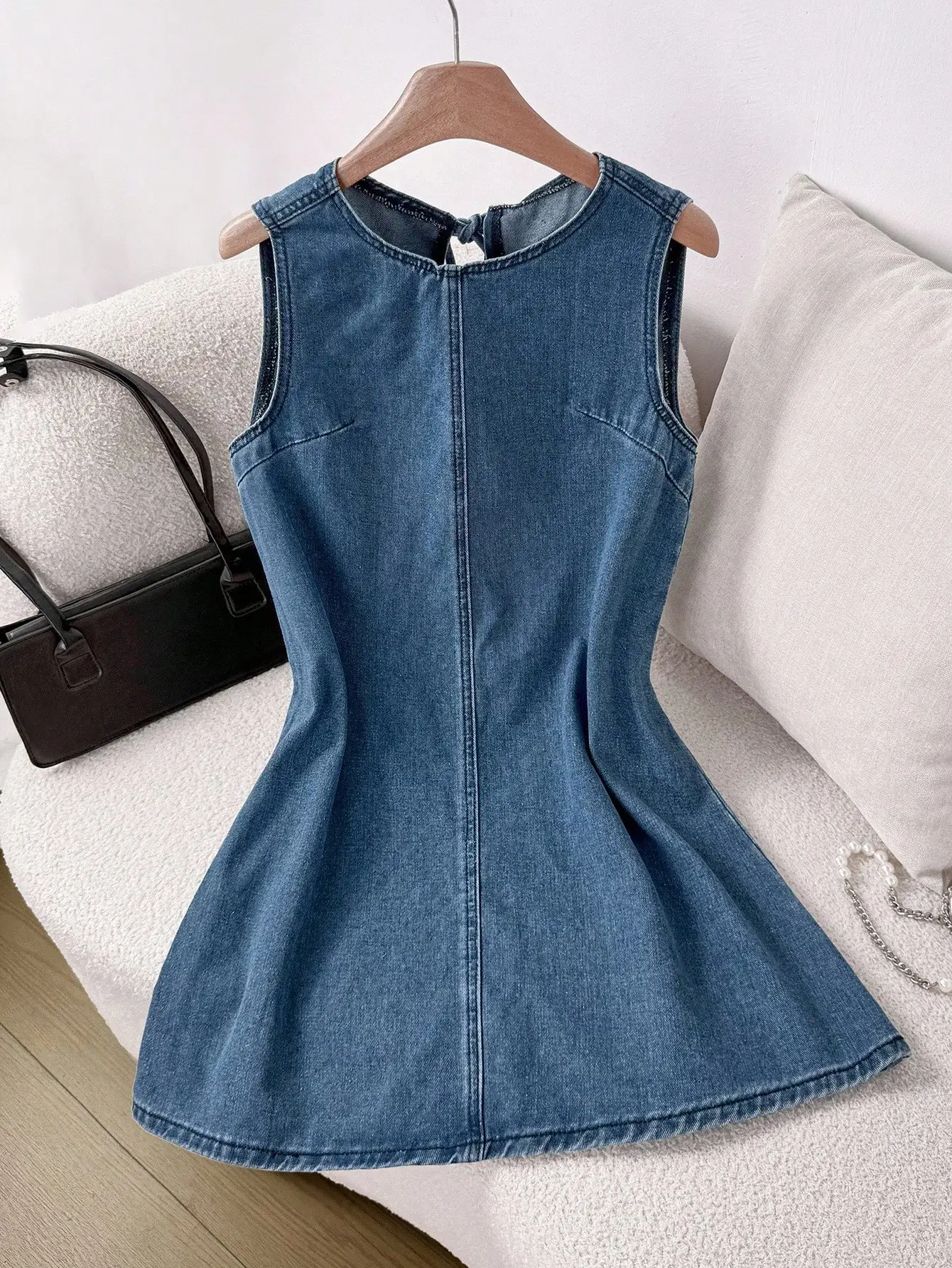 

Women Sleeveless Denim Mini Dress A-Line Casual Blue