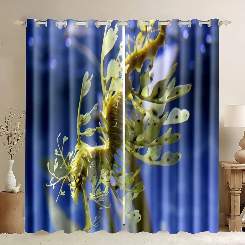 Blackout Curtains Ocean Seahorse Swimming In a Coral Reef,Ocean Theme Wildlife Seahorse Window Curtains for Bedroom Living Room