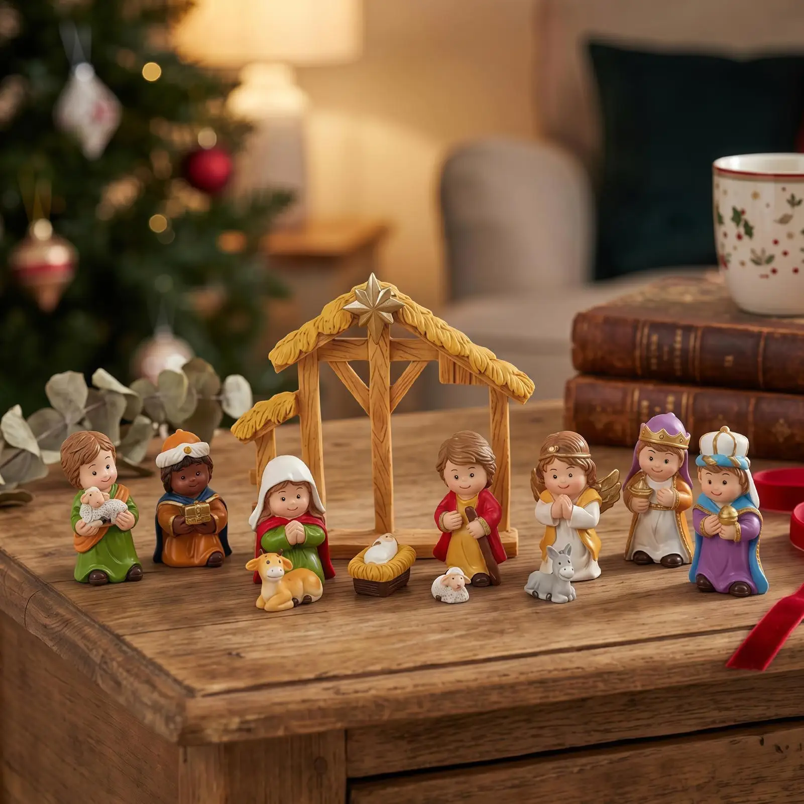 Resin Jesus Birth Figurines Nativity Set Christian Creche Home Decoration For Holiday Celebrations Christmas Entry Table NewYear