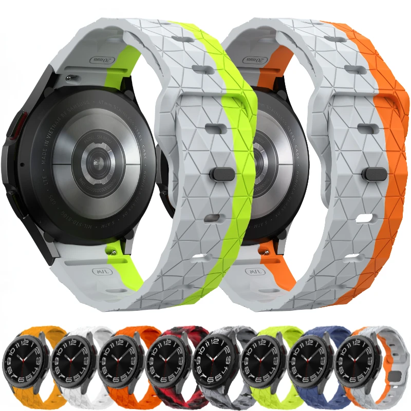 Samsung Galaxy için silikon kayış izle 7 6 5 4 40mm 44mm futbol desen bilezik bileklik izle 6 klasik 47mm 46mm bant