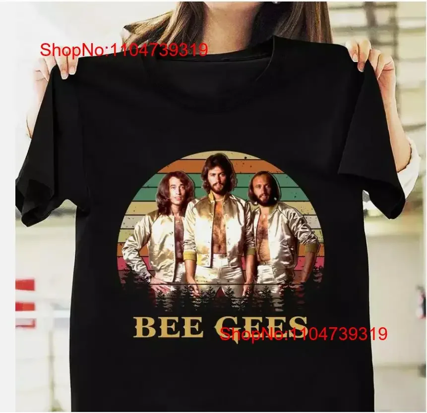 تي شيرت Bee Gees band قطن أسود جميع المقاسات عتيق مغسول كاجوال قابل للتنفس ممتد أوم مريح جرافيك عصري