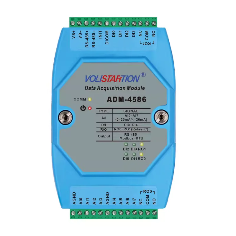 8-channel 4-20mA acquisition, 4-channel switch input, 2-channel relay output acquisition module