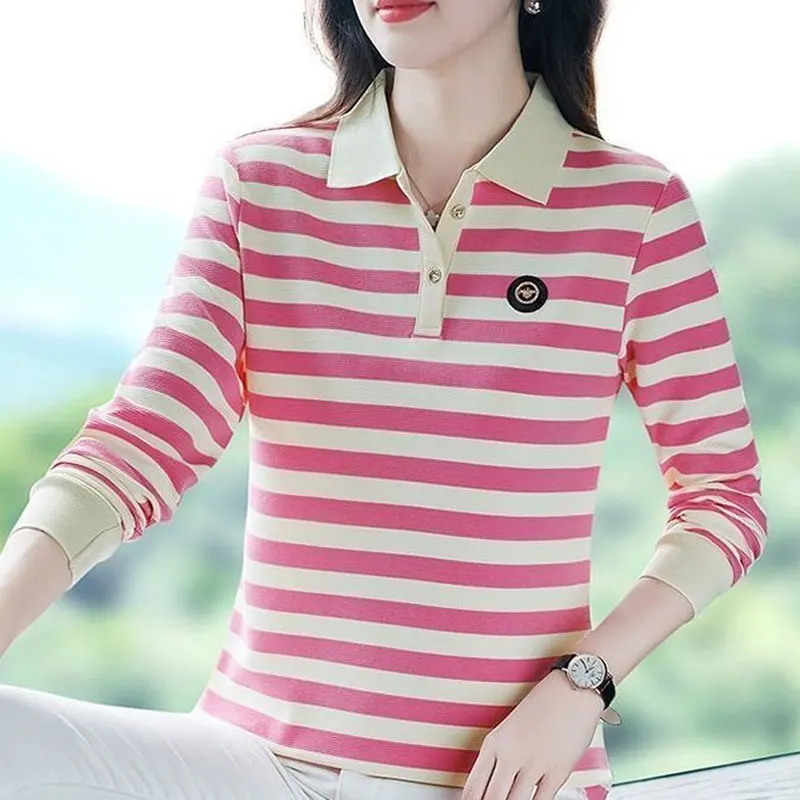 

Fashion Spliced Turn-down Collar Blouse Button Casual Striped Women's Clothing Korean Spring Autumn Patch Designs Straight Shirt