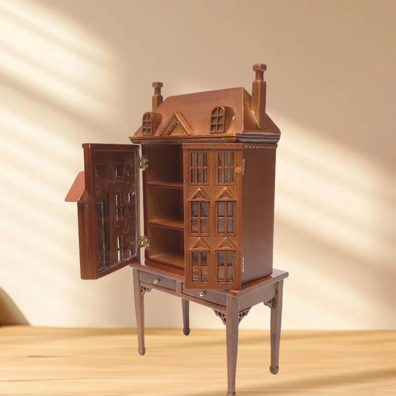 

Dollhouse 1/12 Toy House Mini Model Display Cabinet Retro Coffee Wooden Children Doll Home Scene 12 Props Toys Accessories Plays