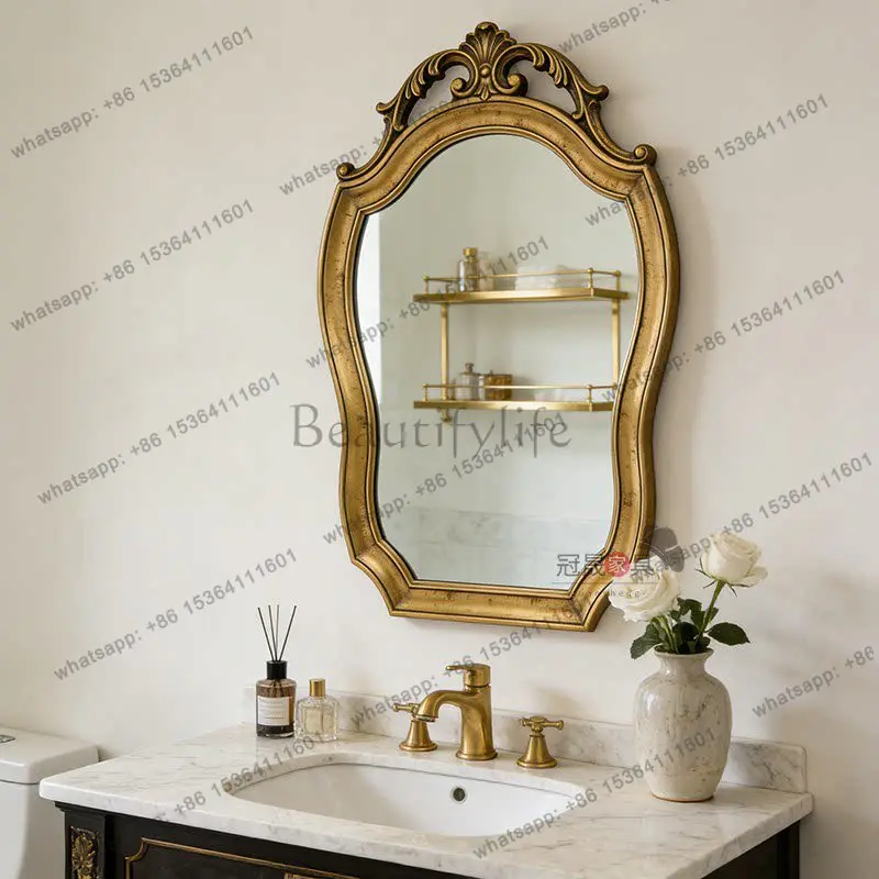 

American retro living room fireplace carved decorative mirror special-shaped luxury makeup mirror