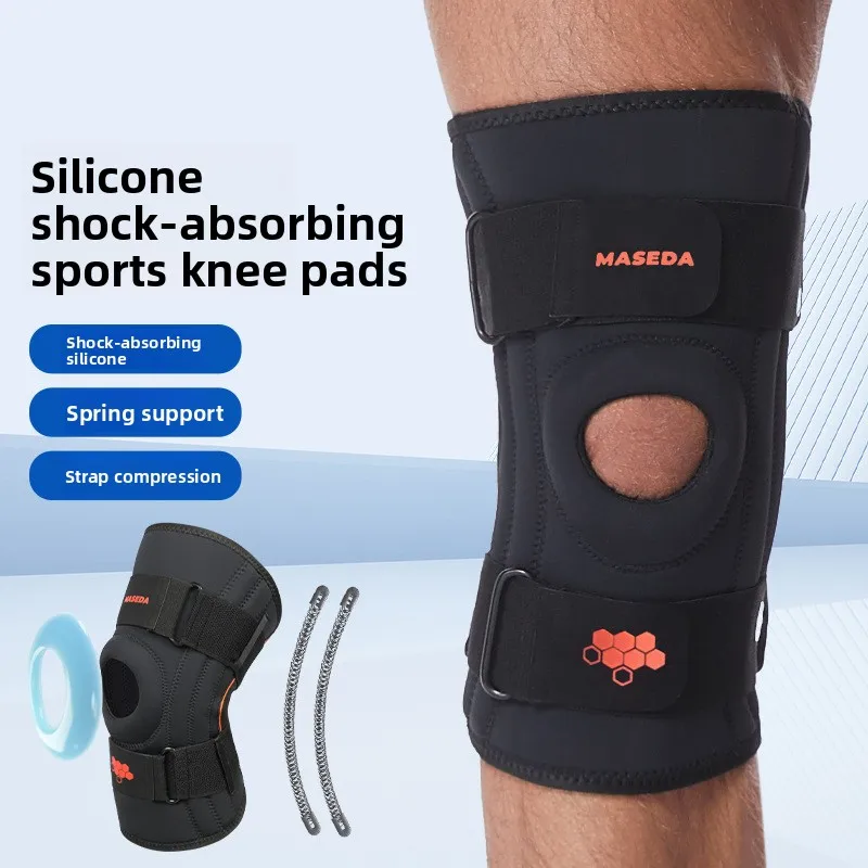 Knee Protector Silicone Shock Absorption Pressurization Strap Spring Support Breathable Mesh for Hiking and Running