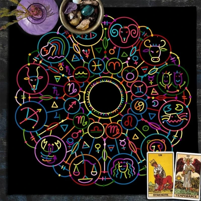 بطاقة التارو مفرش المائدة مذابح القماش الأبراج مراحل القمر مفرش المائدة التنجيم العرافات حصيرة نسيج الديكورات