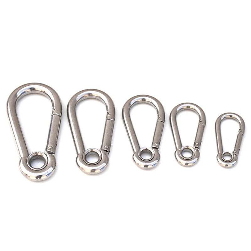 M4 - M12 Heavy Duty Carabiner Clip Spring Snap Hook With Holes Safety Buckle Outdoor Camping Tools 304 / 316 Stainless Steel