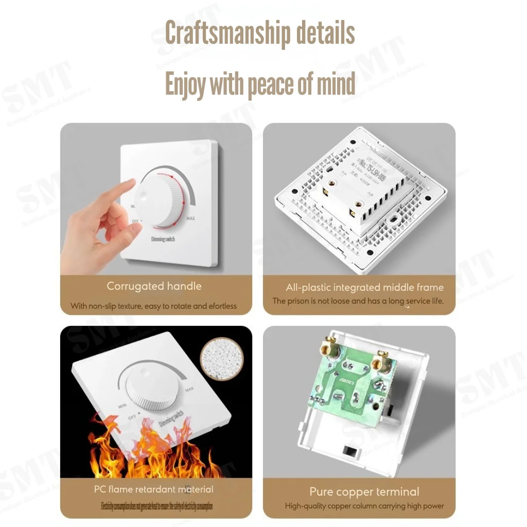 300W Light Bulb Dimmer Adjustable Brightness Dim Knob Panel Switch 220V Stepless Rotary Wall Mount Dimmer Controller