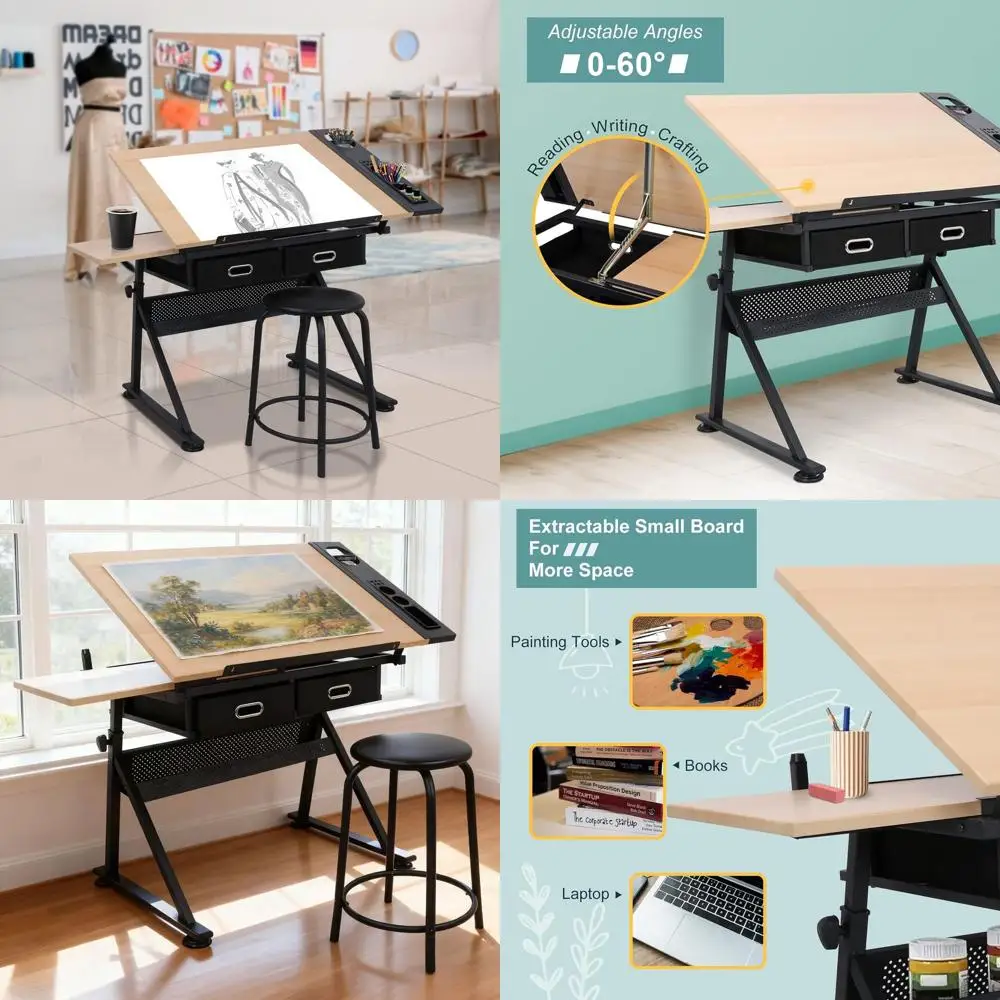 

Регулируемый по высоте художественный стол со стулом и местом для хранения для рисования, письма, рукоделия и живописи