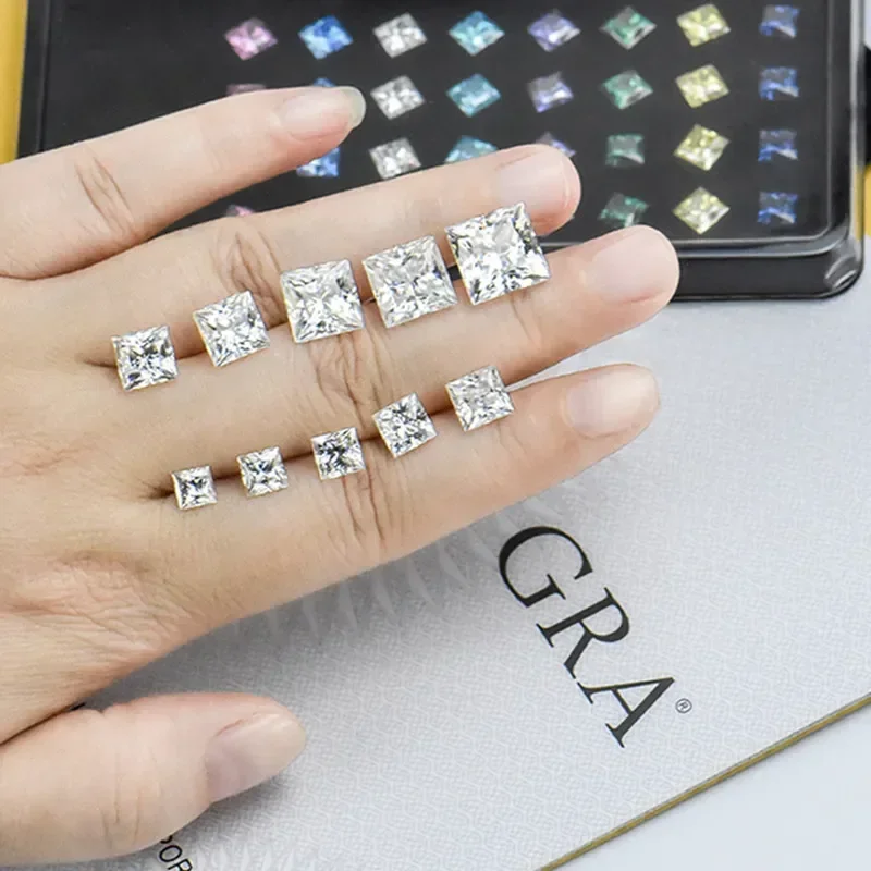 MOJY Princess Cut 1.0~3.0ct Colourful Moissanite Loose Stone Gemstone Factory Stock Wholesale with GRA Certificate Fine Jewelry