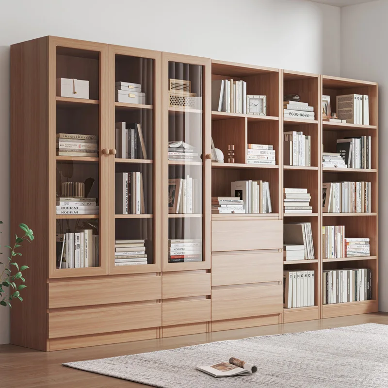 

Bookcase dustproof against the wall Household living room cabinet Locker Storage cabinet Solid wood color shelf Bookshelf