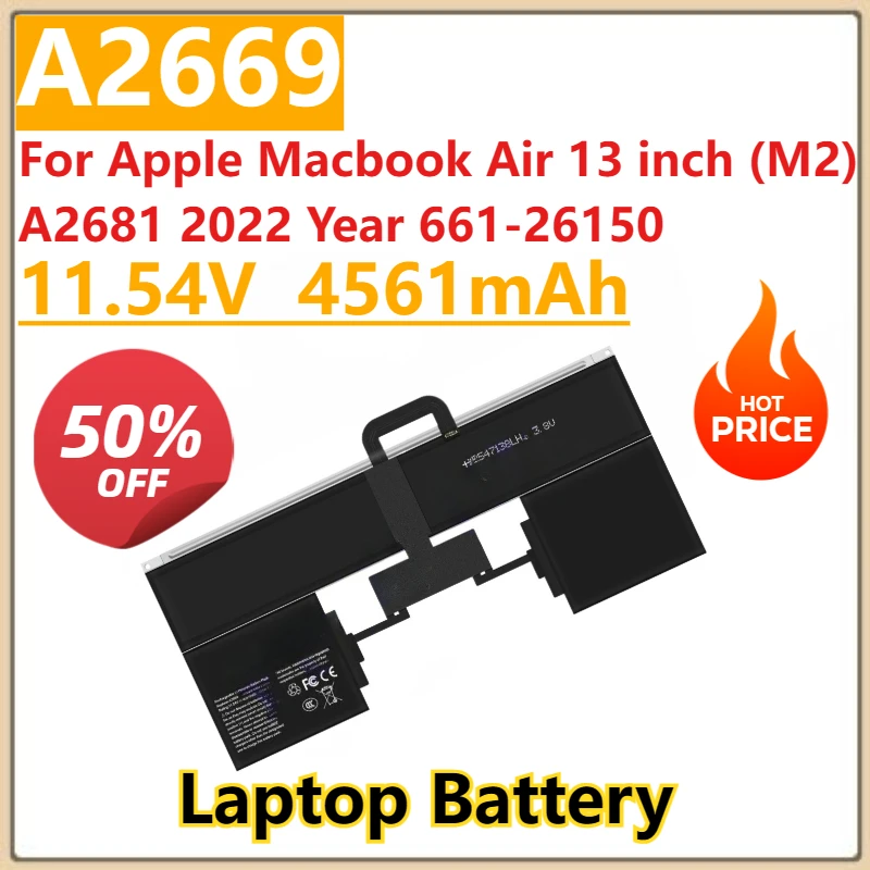 

New A2669 Laptop Battery 11.54V 52.6WH 4561mAh For Apple Macbook Air 13 inch (M2) A2681 2022 Year 661-26150