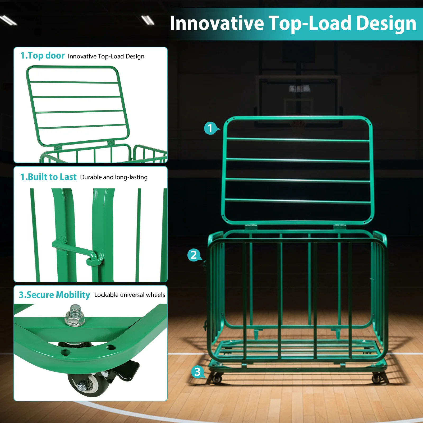 

Sports Equipment Organizer Cart with Wheels Portable Foldable Sports Basket for Garage Club Or Gym