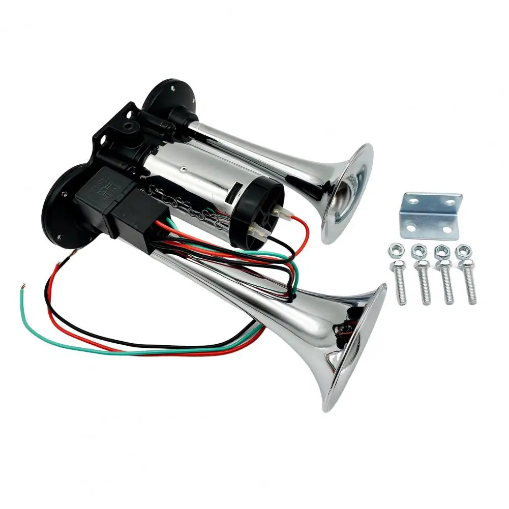 Car Air Horn Dual Trumpets with Air Compressor Universal Vehicle Electric Air Horn Powerful Super Loud Truck Train Horn Kit