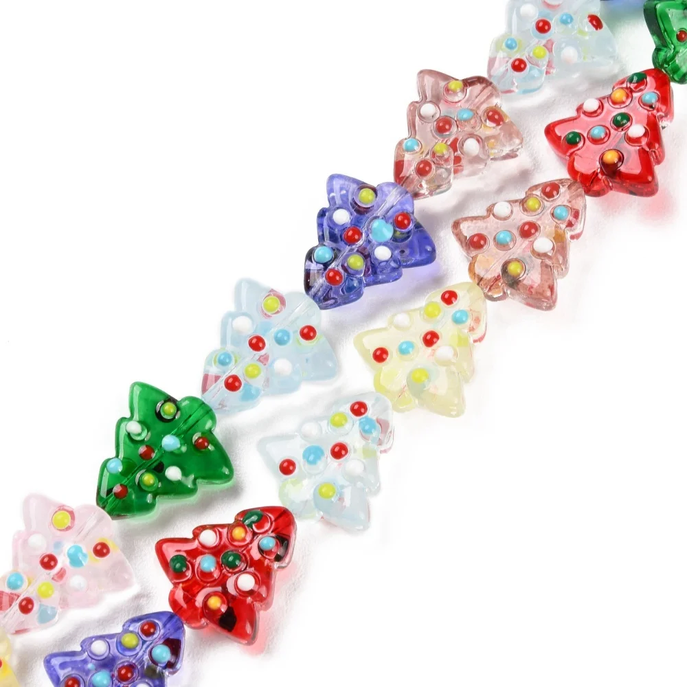 2Strands Christmas Tree Lampwork Glass Beads Handmade Cartoon Xmas Tree Glass Loose Bead for DIY Earring Bracelet Jewelry Making