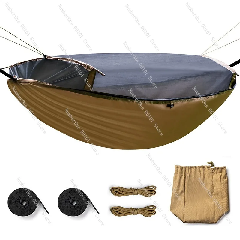 Outdoor Camping Hammock with Mosquito Net Anti Roll Over Double Person Portable Durable Breathable Sleeping Bed for Backyard