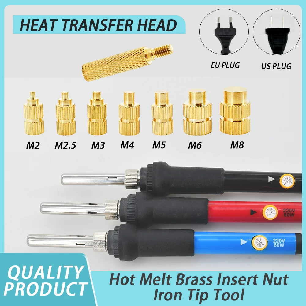Hot Melt Brass Insert Nut Iron Tip Tool M2 M2.5 M3 M4 M5 M6 M8 Knurled Thread  Insertsnut Plastic 3D Printer Soldering Iron Kit