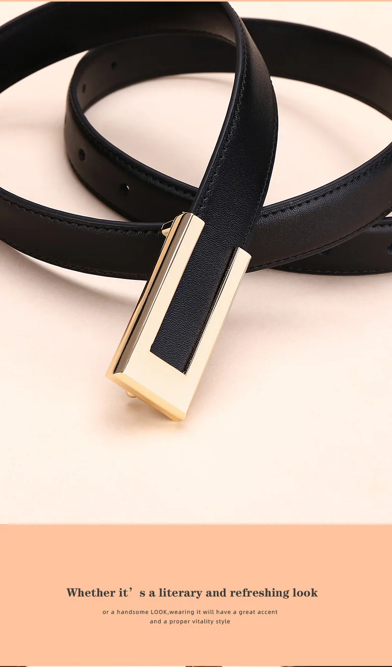 Glänzender Goldschnallen-Gürtel für Damen aus Rindsleder, Modischer Taillengürtel, Vielseitiger Glatter Schnallen-Dekorationsgürtel für Kleider und Hosen – Detail 13