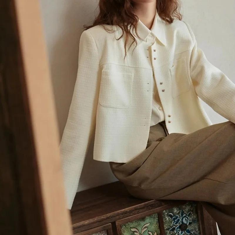 

Retro round Neck Short Coat Female Loose Fit Slimming Thin Long Sleeve Top Autumn New Arrival Elegant Fashion Ladies' Jacket