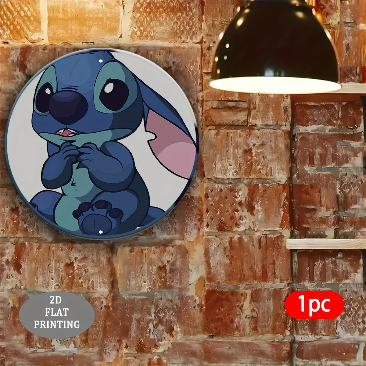 لوحة زخرفية مسطحة 2D، قطعة واحدة من اللوحة والزخرفة المسطحة 2D، لافتة ألومنيوم مستديرة بنمط غرزة ليلو - هدية الهالوين للجدار أو الخارجي #3