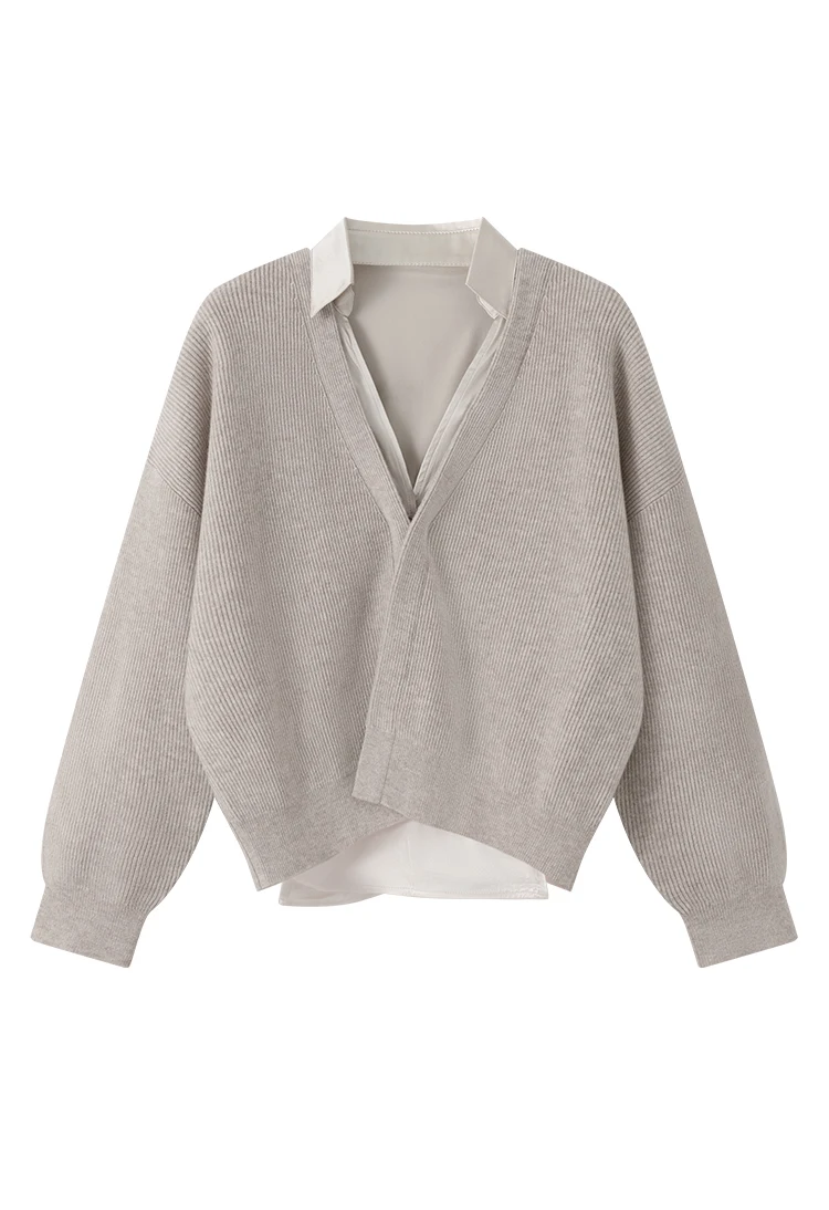 BD4521254 Damen Woll-Cardigan Pullover Seidenhemd Mehrlagig V-Ausschnitt Offen Vorne Langarm Strickoberteil Herbst Winter Alltag – Detail 13