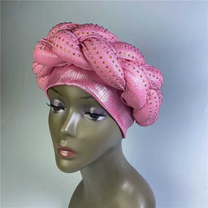 Latest Shinning Sequins Turban Cap for Women Ready Female Head Wraps African Auto Geles Aso Oke Headtie Already Made Headties 9L