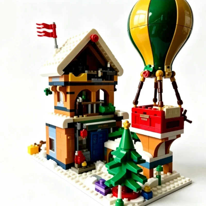 City Street View Model MOC Building Bricks Winter Santa's Post Office Modular Technology Toys Suit Display Christmas Gift