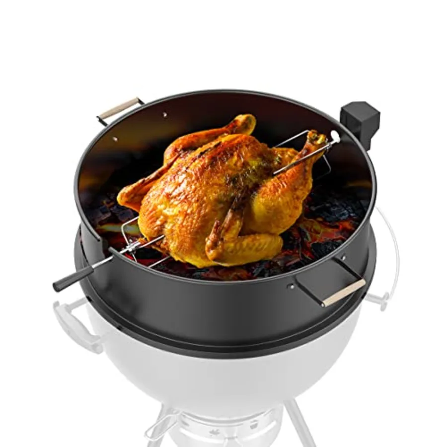 

Weber 22 Kettle Grill rotisserie kit: stainless steel black upgraded balanced electric motor for chicken and whole roast applic