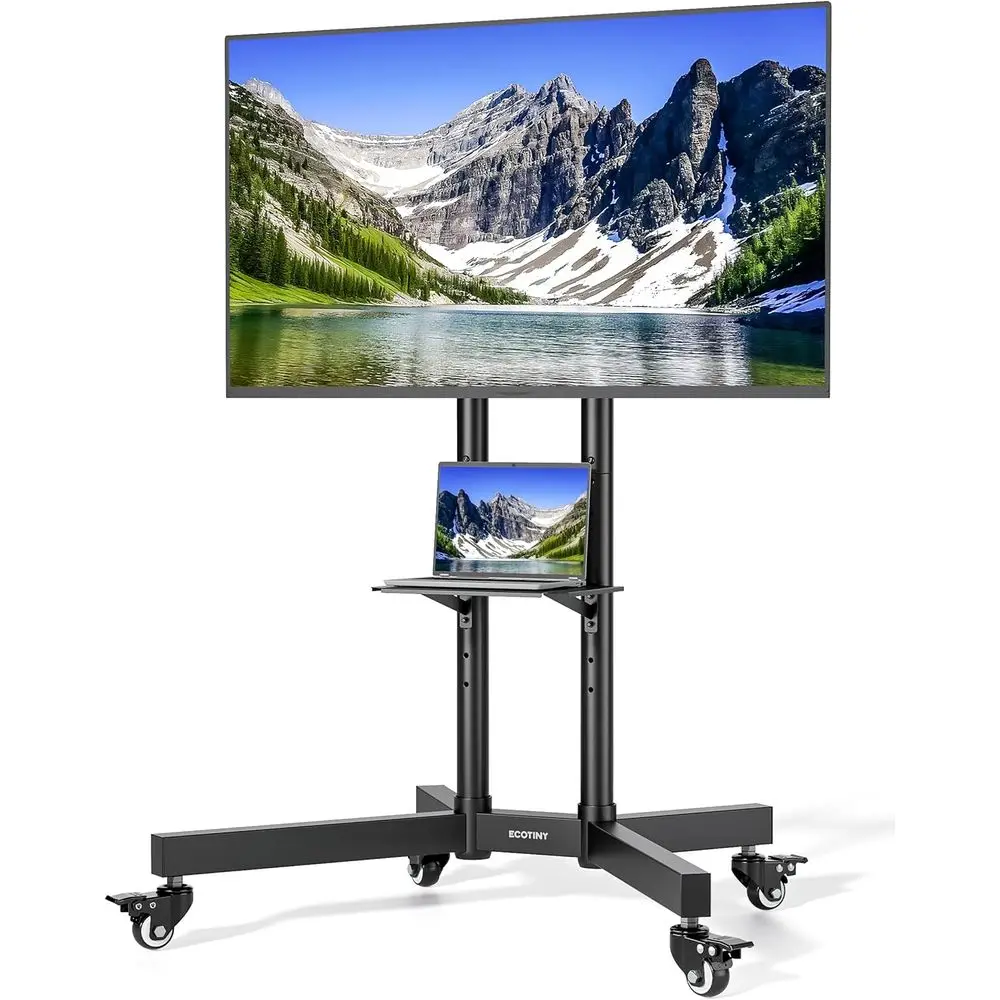 

Sturdy Mobile TV Cart for 32-85 Screens, Holds 187lbs, with Locking Wheels and Shelf, Max VESA 600x400, Black