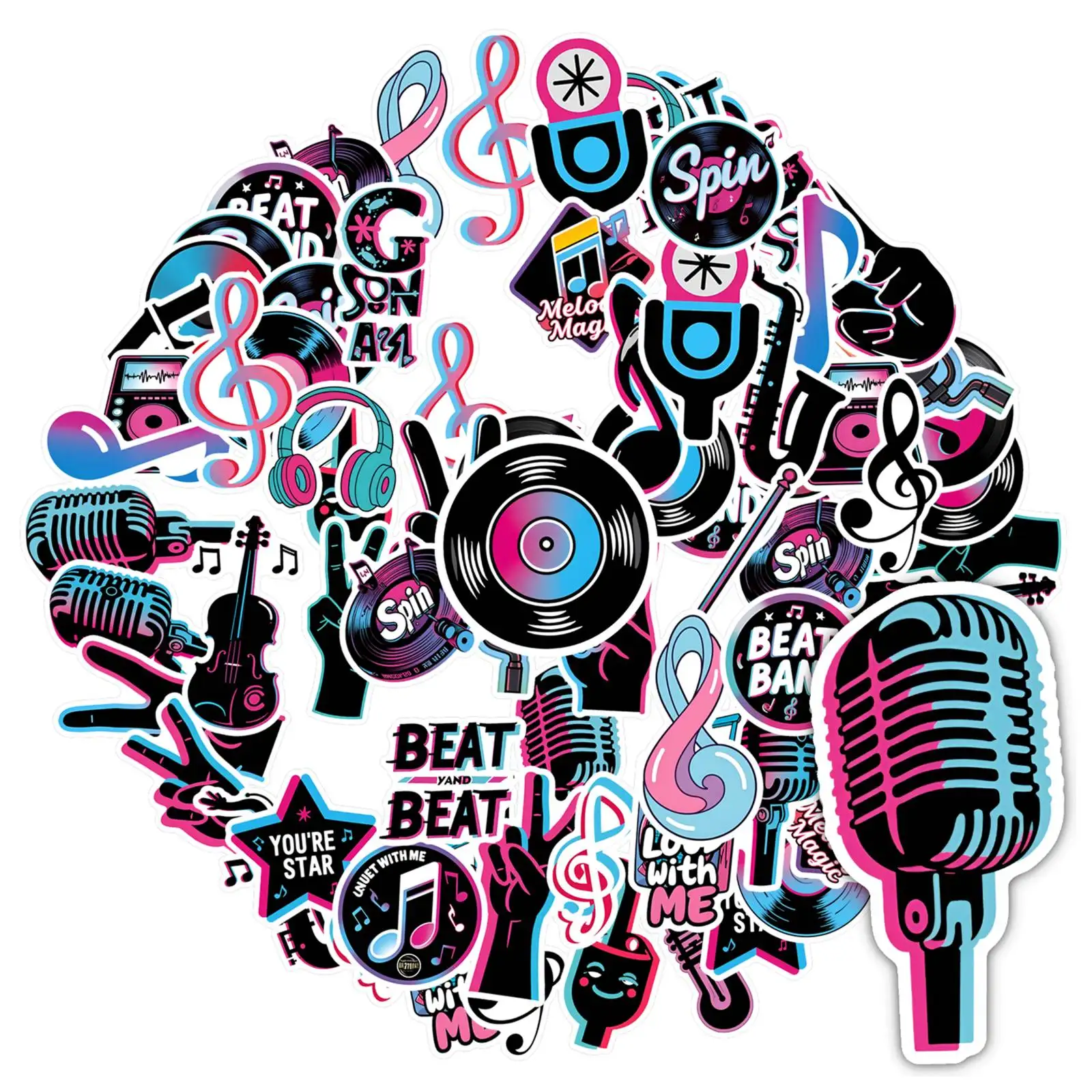 

35pcs-50pcs Cartoon Records Stickers Funky Notes Sticker Pack Stickers For DIY Phone Laptop Scrapbook Bike Guitar