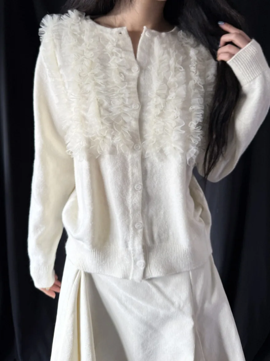 

Женский вязаный открытый кардиган Soft Me с кружевной отделкой, весенняя атмосфера, универсальный мягкий уютный топ ранней весны