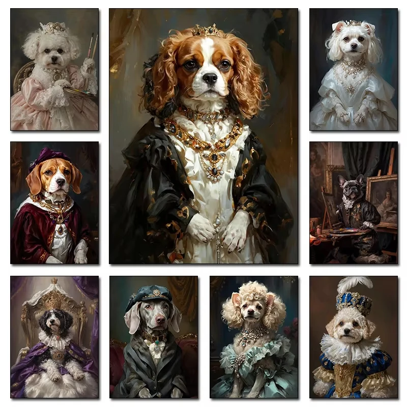 Digital Oil Painting By Number Royal Noble Respectable Cat Dog Canvas Home Decor for Living Room Handmade Gift Frameless