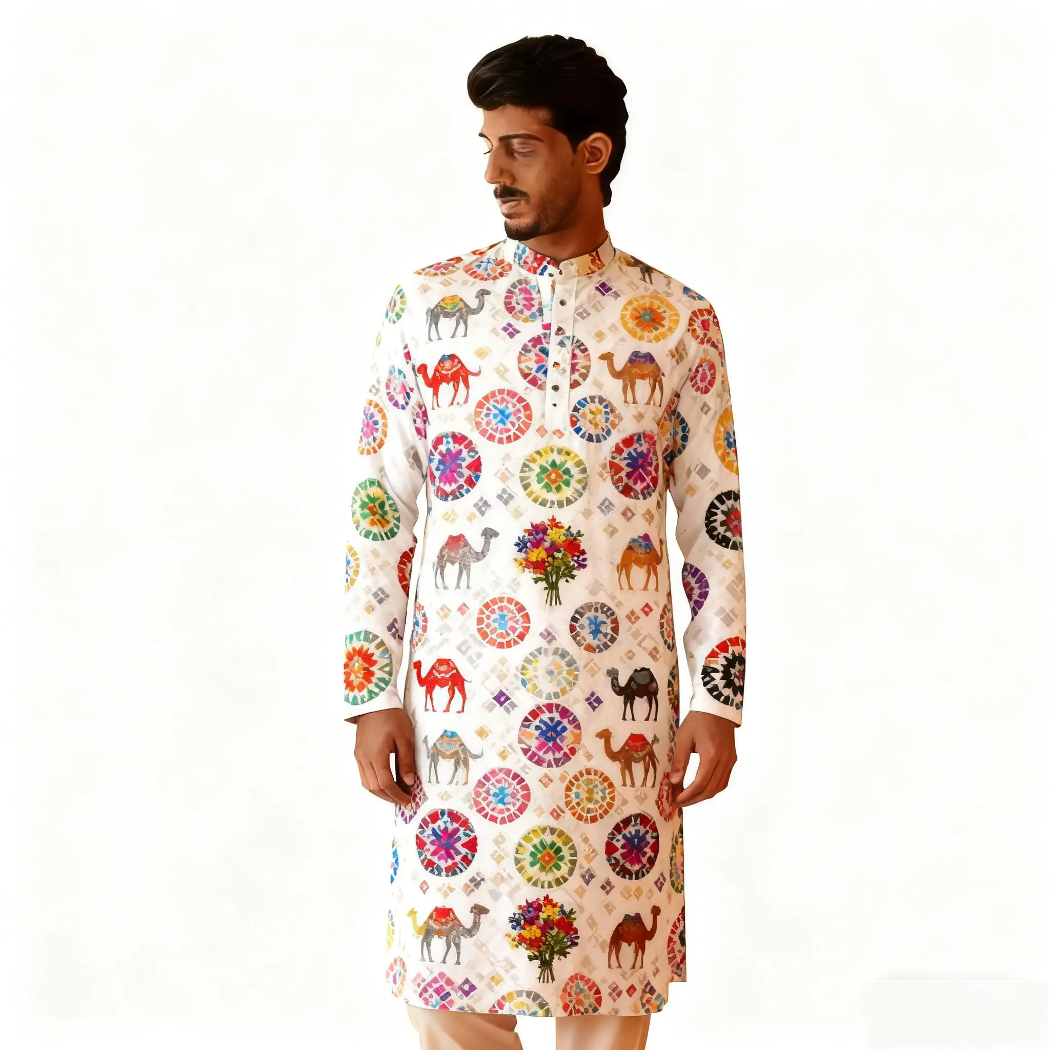 

2026 Мужская одежда с этническим принтом в национальном стиле, свадебная одежда, классическая мужская одежда с длинными рукавами Bata Arabe Hombre, мусульманская Homme ﻿