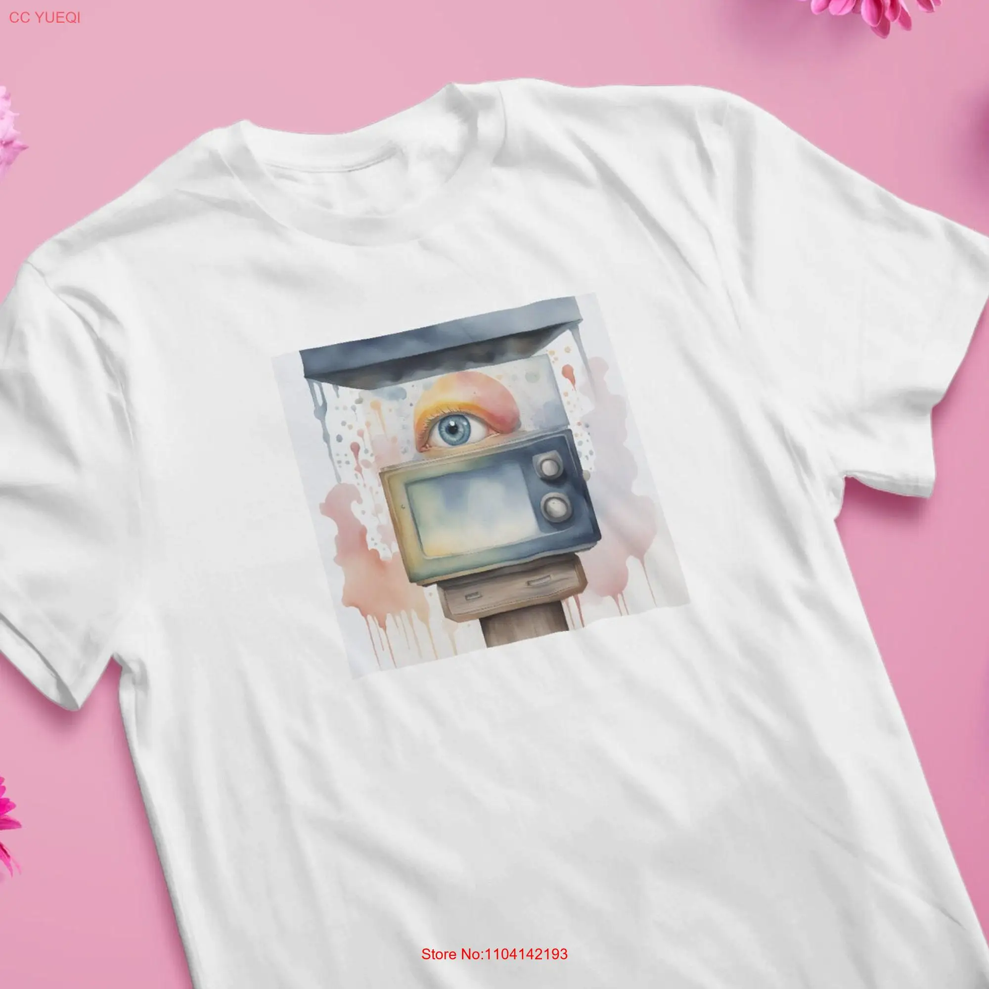 TV Eye Surrealistic T Shirt Art lover Birthday Present Jersey  for Him Her Surrealism long or short sleeves