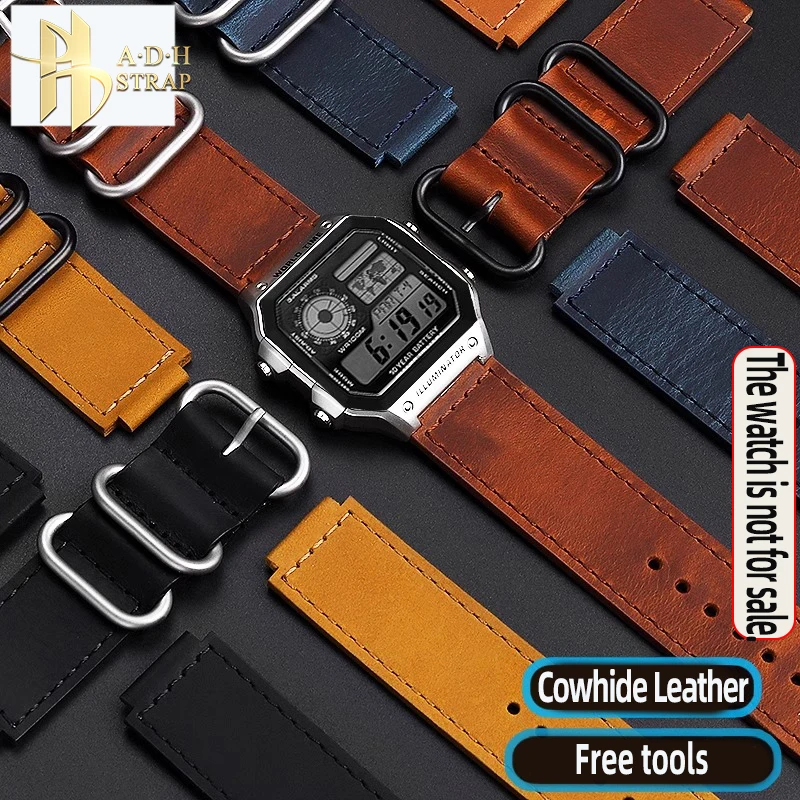 18mm Genuine Leather Watch Strap with Convex Interface For Casio AE-1200 AE-1300 AE-1500 Retro Matte Leather Strap sgw-300 Band