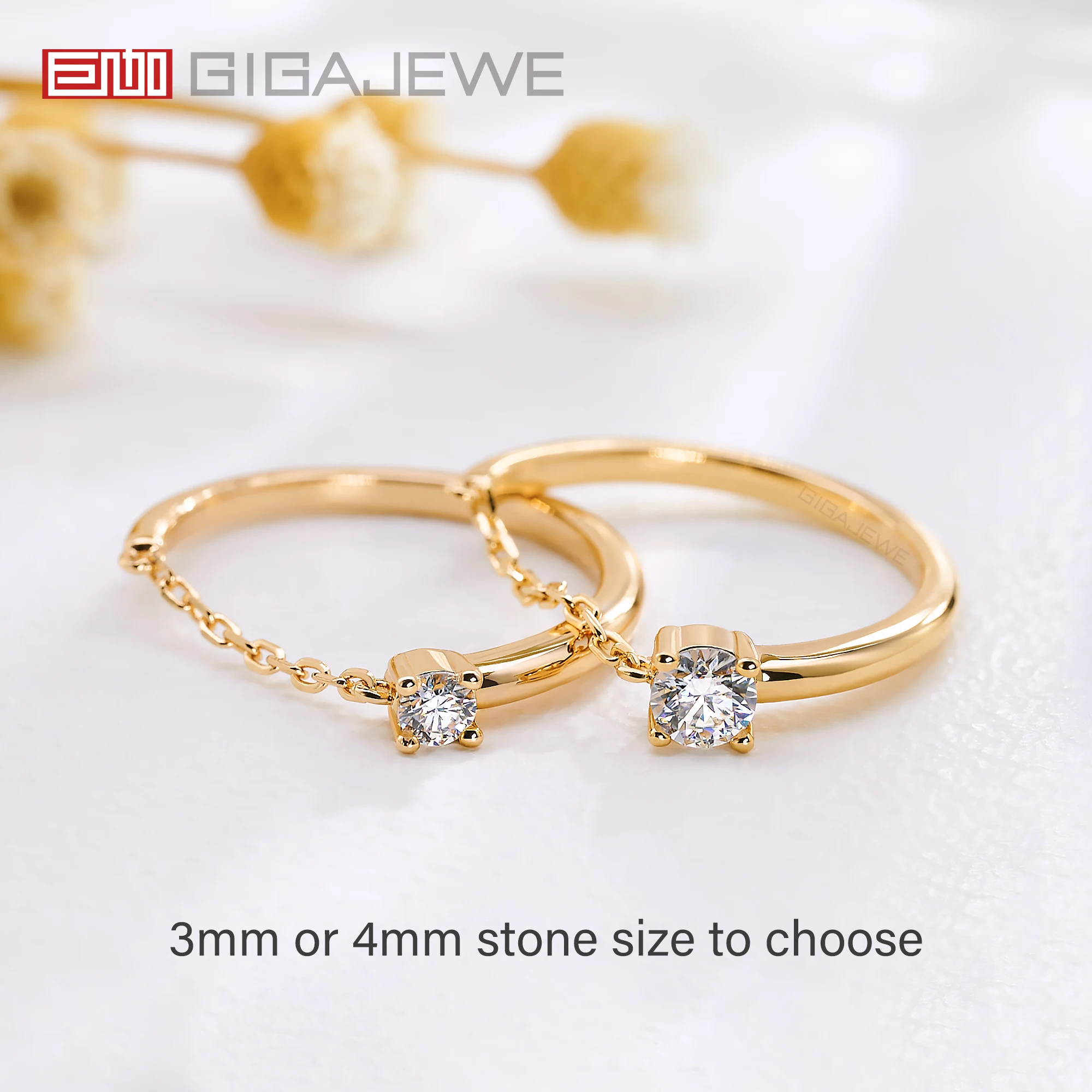 GIGAJEWE Moissanite New 0.1/0.3ct  NovaColor VVS1 Round Cut Diamond Test Passed 18K Gold Plated 925 Silver Chain Ring Girl Gift