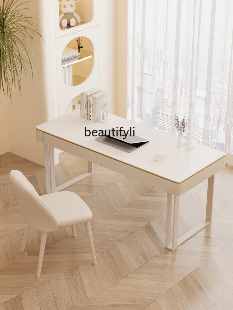 Stone Plate Desk Light Luxury Modern Minimalist Cream Style Study Desk Desktop Computer Desk