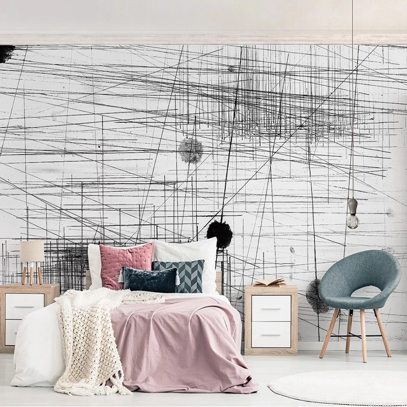 Custom Photo Wallpaper Modern Fashion Abstract Black White Lines Dots Art Mural Living room TV background bedroom restaurant 8d