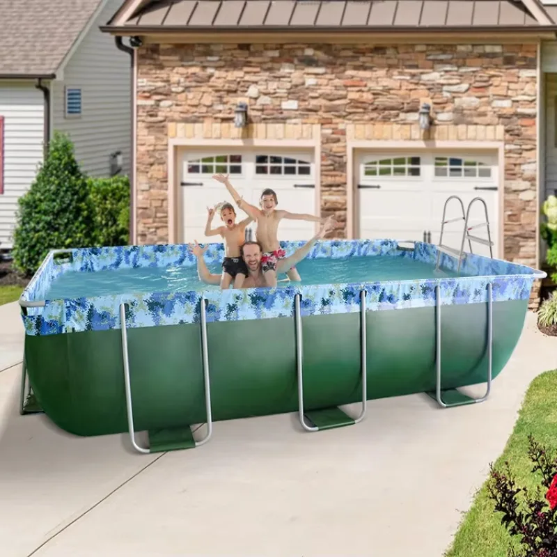 China Factory Large Steel Frame Inflatable Rectangular Metal Frame Swimming Pool Outdoor Above Ground PVC Swimming Pool